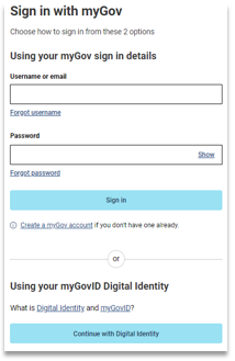 myGov Sign In Page